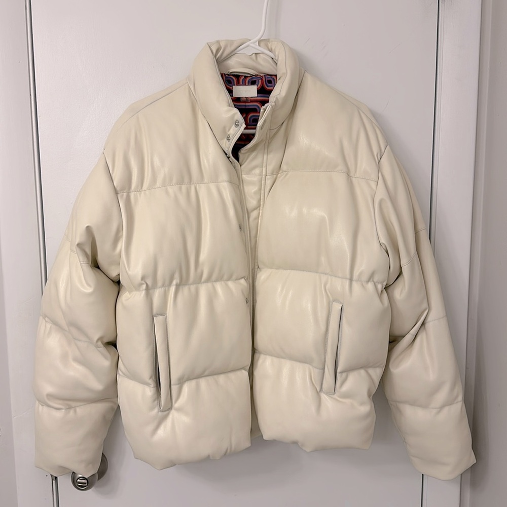 Mother vegan leather white coat